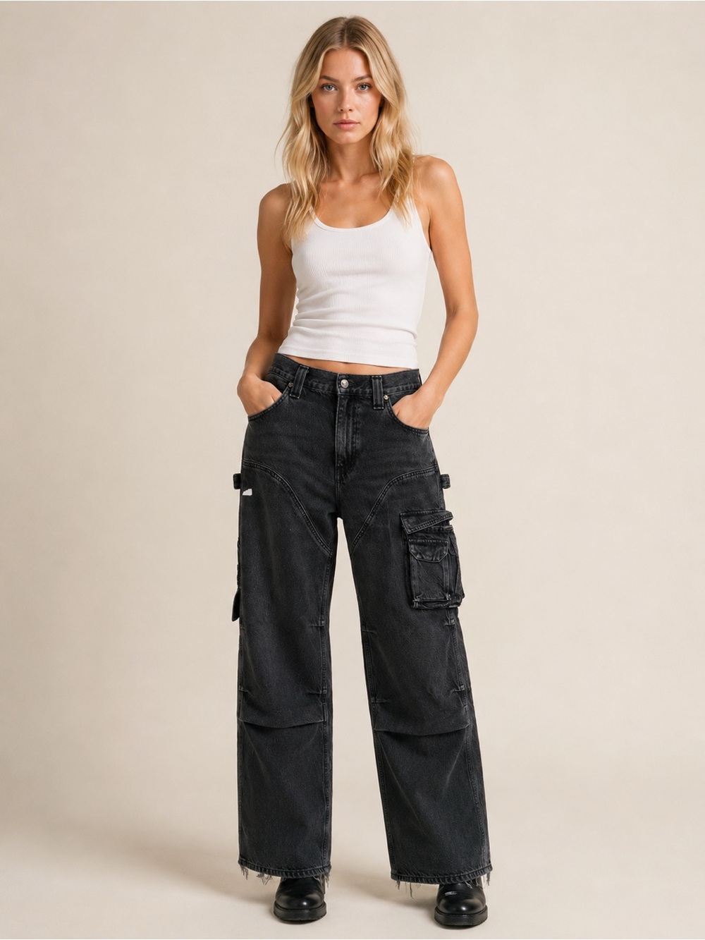 Agolde Neri Cargo Jeans Black wash Wide Leg Utility 25483 - Picture 2 of 16